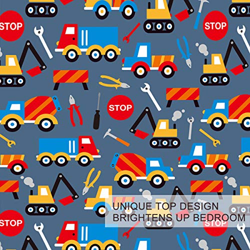  Crane Construction Truck Bedding Cute Boys Twin Duvet Cover Set Grey Colorful Toy Vehicles Comforter Cover 3 Pieces Kids Room Bed Sets For Teens