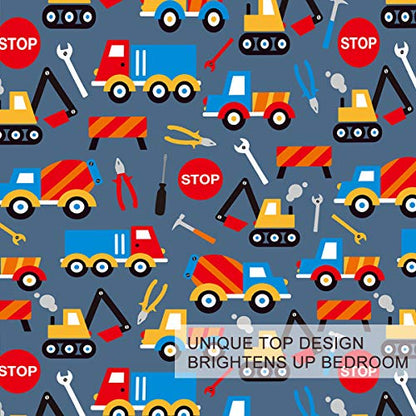  Crane Construction Truck Bedding Cute Boys Twin Duvet Cover Set Grey Colorful Toy Vehicles Comforter Cover 3 Pieces Kids Room Bed Sets For Teens