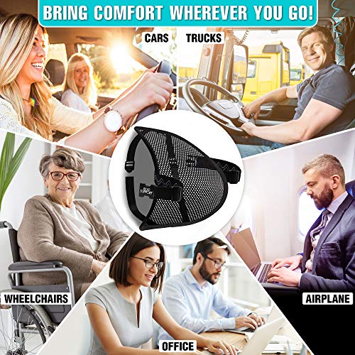  Lumbar Support - Breathable Mesh Office & Car Chair Back Support With Double Adjustable Straps For All-Day Comfort