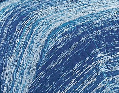  Ocean Stripe 3-Piece All Season Prewashed Quilt Set, Coastal Beach Theme, Natural Puckered/Textured Look, 100% Cotton Fabric, Unique Watercolor Stripe, Aqua, Blue, White, Full/Queen