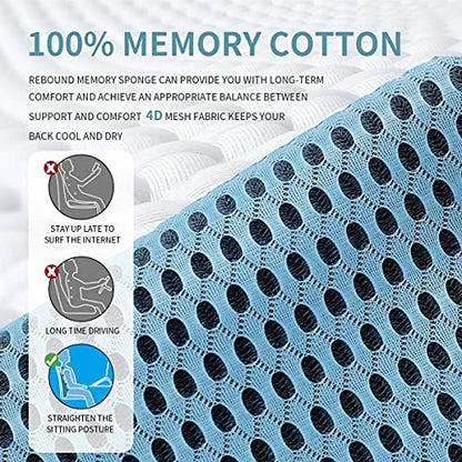  Kasney Lumbar Support Pillow Ergonomic Memory Foam Lumbar Pillow, Relieve Back Pain, CMFY Breathable & Detachable & Washable, Perfect Back Pillow For Office Chairs, Car Seats, Beds (Blue)