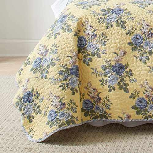 Laura Ashley Home Linley Collection Quilt Set-100% Cotton, Reversible, Lightweight & Breathable Bedding, Pre-Washed For Added Softness, King, Pale Yellow