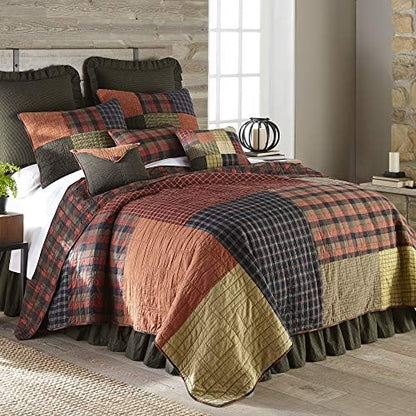  King Bedding Set - 3 Piece - Woodland Square Cotton Lodge Quilt Set With King Quilt And Two King Pillow Shams - Machine Washable
