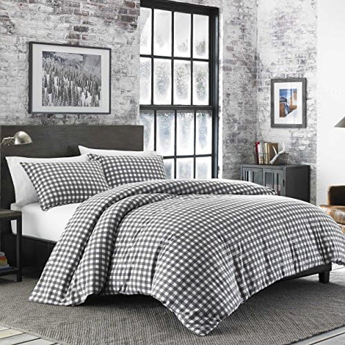  Eddie Bauer - Queen Duvet Cover Set, Reversible Flannel Bedding With Matching Shams, Home Decor For Colder Months (Preston Grey, Queen)