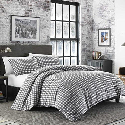  Eddie Bauer - Queen Duvet Cover Set, Reversible Flannel Bedding With Matching Shams, Home Decor For Colder Months (Preston Grey, Queen)