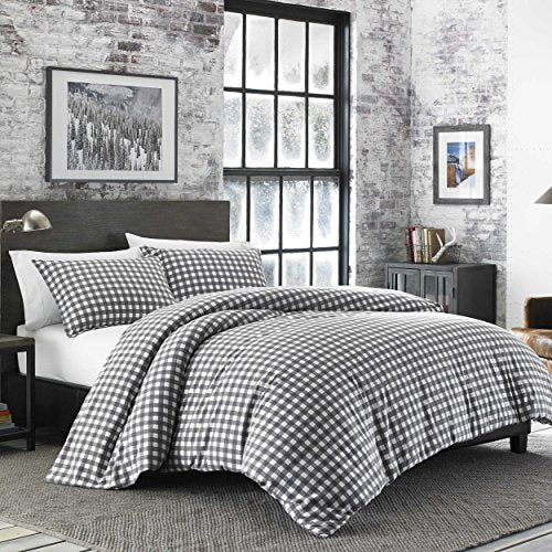  Eddie Bauer - Queen Duvet Cover Set, Reversible Flannel Bedding With Matching Shams, Home Decor For Colder Months (Preston Grey, Queen)