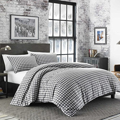  Eddie Bauer - Queen Duvet Cover Set, Reversible Flannel Bedding With Matching Shams, Home Decor For Colder Months (Preston Grey, Queen)