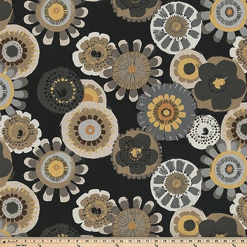  Pillow Perfect Floral Outdoor Throw Accent Pillow, Plush Fill, Weather, And Fade Resistant, Medium Square - 16.5" X 16.5", Black/Yellow Crosby, 2 Count