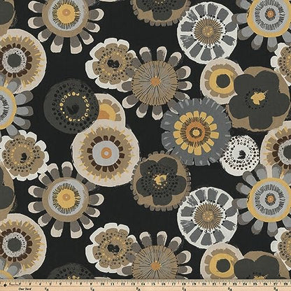  Pillow Perfect Floral Outdoor Throw Accent Pillow, Plush Fill, Weather, And Fade Resistant, Medium Square - 16.5" X 16.5", Black/Yellow Crosby, 2 Count
