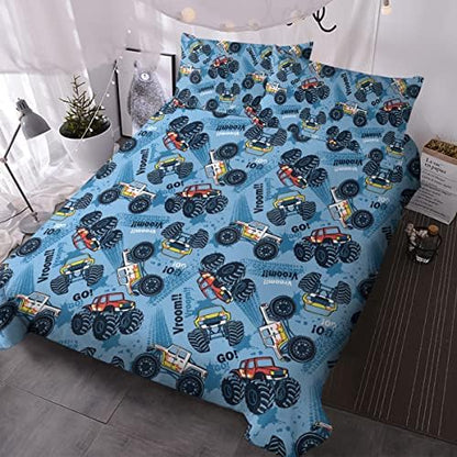  Crane Construction Truck Bedding Cute Boys Twin Duvet Cover Set Grey Colorful Toy Vehicles Comforter Cover 3 Pieces Kids Room Bed Sets For Teens