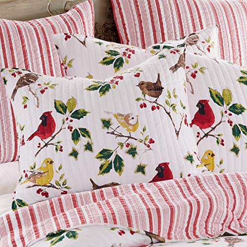  Thatch Home Joy Birds Joy Birds Quilt - Full/Queen - Birds And Holly - Red, Green, Citron, Taupe, Brown - Quilt (88x92in.) - Reversible - Cotton/Poly