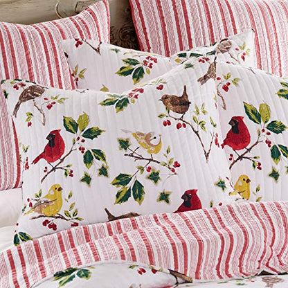  Thatch Home Joy Birds Joy Birds Quilt - Full/Queen - Birds And Holly - Red, Green, Citron, Taupe, Brown - Quilt (88x92in.) - Reversible - Cotton/Poly