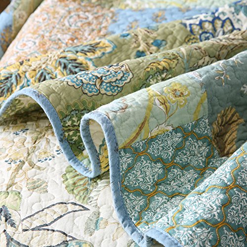  NEWLAKE Bohemian Floral Pattern Bedspread Quilt Set With Real Stitched Embroidery,Queen Size