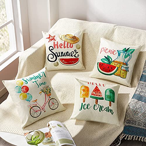  KOKOMILO Summer Pillow Covers 18x18: Watermelon Decorative Pillow Covers Farmhouse Pillow Cases Boho Cushion Cases For Sofa Couch Bedroom, Set Of 4