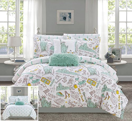  Chic Home Liberty 9 Piece Reversible Comforter New York Inspired Printed Design Bed In A Bag-Sheet Set Decorative Pillows Shams Included Size, Queen, Purple