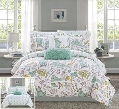  Chic Home Liberty 9 Piece Reversible Comforter New York Inspired Printed Design Bed In A Bag-Sheet Set Decorative Pillows Shams Included Size, Queen, Purple