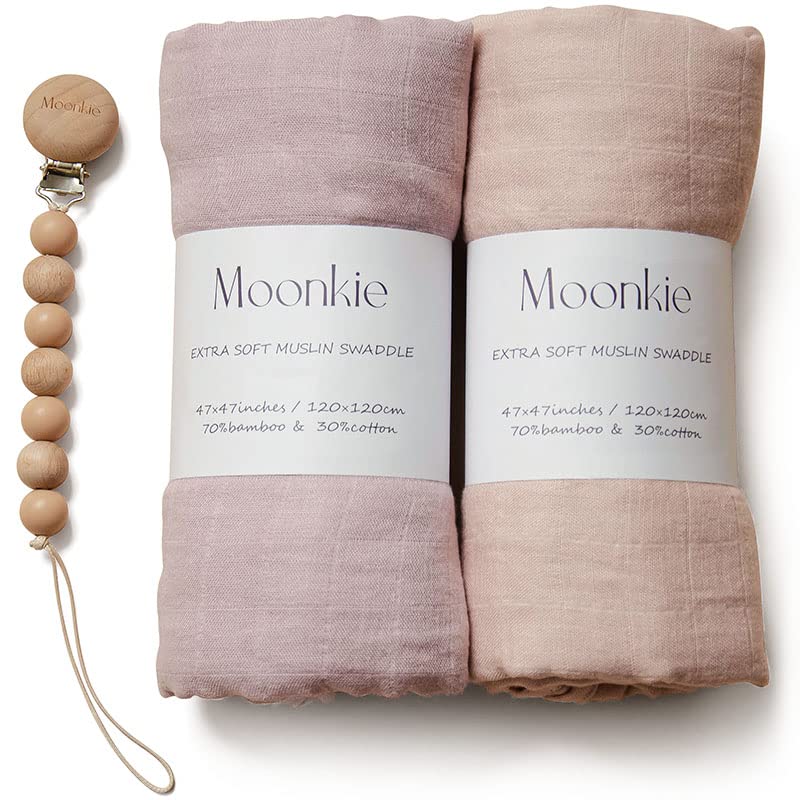  Moonkie Muslin Swaddle Blanket | Comfort Soft Baby Blanket For Boys And Girls | Silky Bamboo Infant Receiving Blanket Baby Swaddle Wrap | Unisex, 47 X 47 Inches, 4 Pack