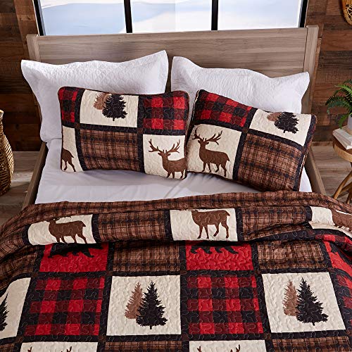  Great Bay Home Bedding Set, Lodge Bedspread Size Quilt With 2 Shams, Cabin 3 Piece Reversible All Season Quilt Set, Rustic Quilt Coverlet Bed Set, Stonehurst Collection, Red/Black, Full/Queen
