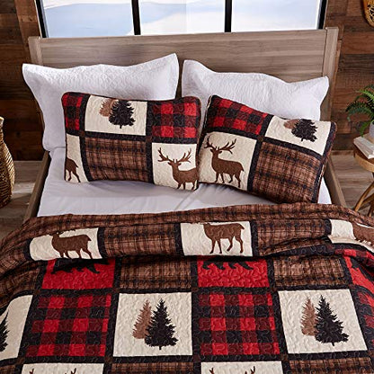  Great Bay Home Bedding Set, Lodge Bedspread Size Quilt With 2 Shams, Cabin 3 Piece Reversible All Season Quilt Set, Rustic Quilt Coverlet Bed Set, Stonehurst Collection, Red/Black, Full/Queen