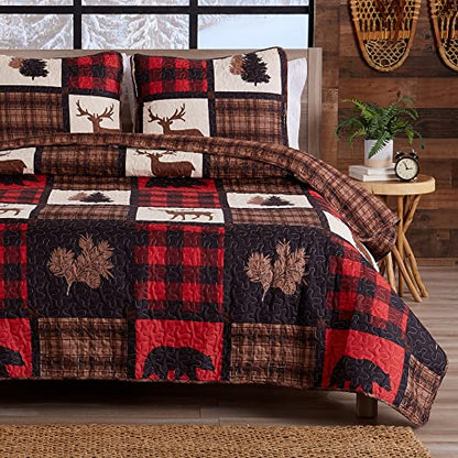  Great Bay Home Bedding Set, Lodge Bedspread Size Quilt With 2 Shams, Cabin 3 Piece Reversible All Season Quilt Set, Rustic Quilt Coverlet Bed Set, Stonehurst Collection, Red/Black, Full/Queen