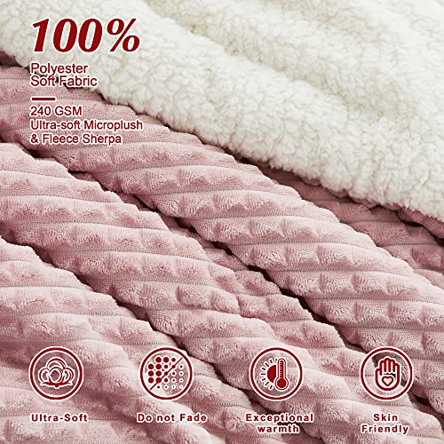  Geniospin Queen Comforter Set, Ultra-Soft Microplush Sherpa Comforter With 2 Pillow Sham, Reversible 3-Piece Bed Set For Queen Bed, Plush Warm Bedding Comforter Sets (Dusty Pink, 90'' X 90'')