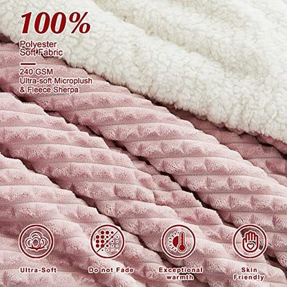  Geniospin Queen Comforter Set, Ultra-Soft Microplush Sherpa Comforter With 2 Pillow Sham, Reversible 3-Piece Bed Set For Queen Bed, Plush Warm Bedding Comforter Sets (Dusty Pink, 90'' X 90'')