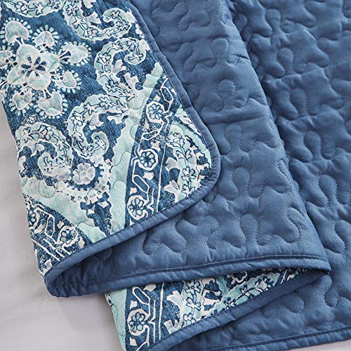  Reversible Quilt Set-Vermicelli Stitching Design All Season, Lightweight, Coverlet Bedspread Bedding, Matching Shams, Twin/Twin XL (66 In X 90 In), Gloria Damask Aqua 2 Piece