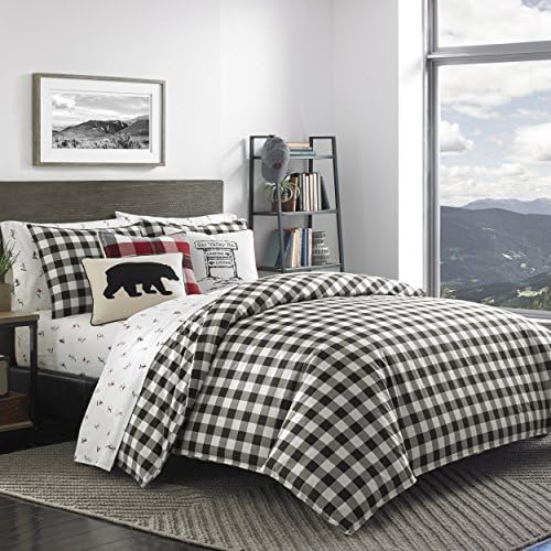 Eddie Bauer - Queen Duvet Cover Set, Cotton Reversible Bedding, Buffalo Plaid Home Decor For All Seasons (Red/Black, Queen)