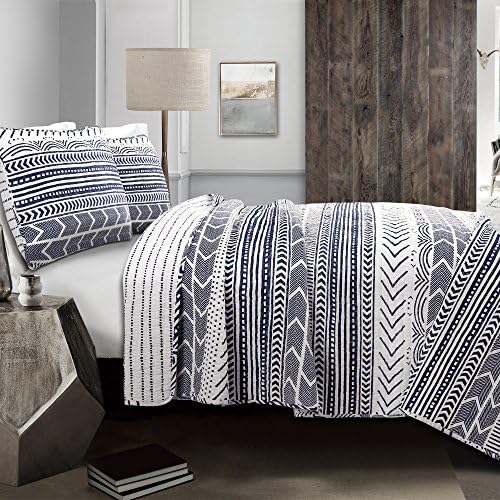  Hygge Geo Reversible 3 Piece Cotton Duvet Set, King, Gray & White