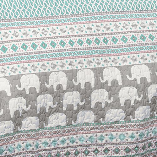  Lush Decor Pink-and-Turquoise Elephant Striped 4-Piece, Twin, Pink & Turquoise