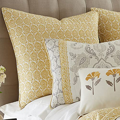  Levtex Home - St. Claire - Quilted Euro Shams Set Of Two (26 X 26 In.) - Paisley - Yellow And White - Cotton Fabric