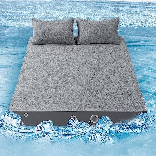  OMERAI Cooling Sheets Cooling Bed Sheets Queen Sheet Set Cooling Blanket For Hot Sleeper Breathable Bedding Sheets 4 Pcs,1 Cooling Flat Sheet,1 Cooling Fitted Sheet,2 Cooling Pillowcases, (Queen Blue)
