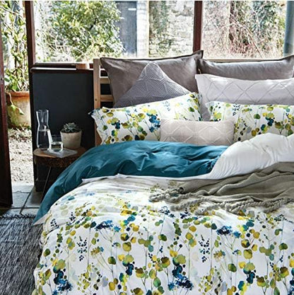  MILDLY 100% Egyptian Cotton Duvet Cover Set Gradient Blue Leaves Printed Comforter Cover Set Farmhouse Plant Reversible Baby Blue Bedding Set King Size With Zipper Closure & Corner Ties