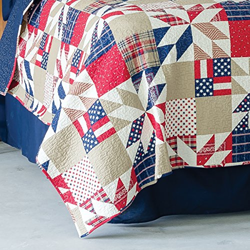  C&F Home Levi Red White & Blue Cotton 3 Piece King Quilt Set Patriotic American Flag Machine Washable Bedspread Coverlet King 3 Piece Set Red