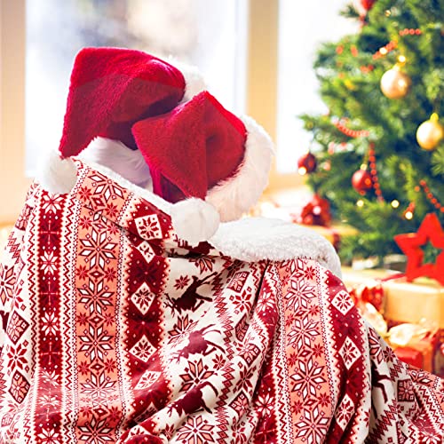 Sherpa Christmas Throw Blanket For Adults, Fleece Flannel Holiday Blankets And Throws, Cozy Warm Fuzzy Fluffy Soft Throw Blankets For Couch Bed, Gifts For Women Men & Kids(51" X 63", Red)