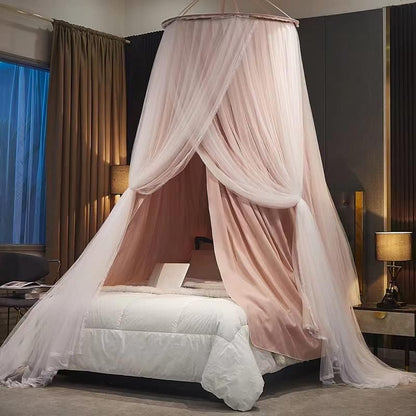  Padiouxs Luxurious Canopy Bed Curtains For Girls, Adults,Children Double Layers Princess Bed Canopy- Round Dome Lace Princess Mosquito Bedding Net For Twin Full Queen King Size(Black)