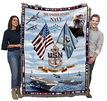  - US Navy Blanket - Gift Military Tapestry Throw Woven From Cotton - Made In The USA (72x54)
