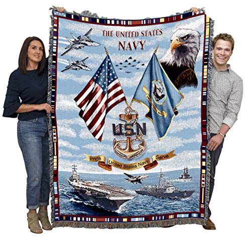  - US Navy Blanket - Gift Military Tapestry Throw Woven From Cotton - Made In The USA (72x54)