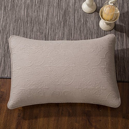  Elegant Sand Dollar Quilted Bedspread Set - Lightweight Breathable Floral Pattern Taupe Tan Beige - King Size - 3-Pieces
