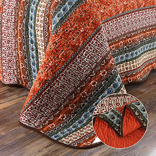  ENCOFT Best Striped Classical 3-Piece Patchwork Bedspread Quilt Sets Queen, Quilted Bedspread Comforter Bedding Sets