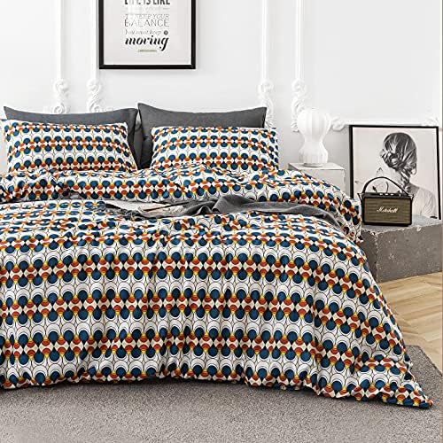  YuHeGuoJi White Floral Duvet Cover King 100% Cotton Black Flower Duvet Cover 3 Pcs Set 1 Plant Blossom Patterned Duvet Cover With Zipper Ties 2 Pillowcases Farmhouse Cartoon Botanical Bedding Set