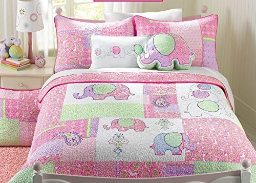  Cozy Line Home Fashions Angelina Floral Dot Pink Light Purple Blue 100% Cotton Reversible Girl Quilt Bedding Set, Bedspread, Coverlet (Queen - 3 Piece)