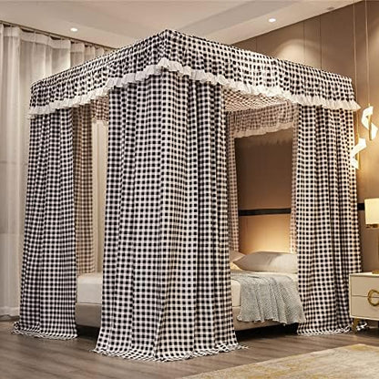  VETHIN Elastic Roof Style Four Corner Post Princess Bed Canopy Curtains Cozy Breathable Tent Canopy Mosquito Net For Girls & Adults Bedroom Decoration(Black, 47-53" W*78" L*82"*H/(Twin-Full))