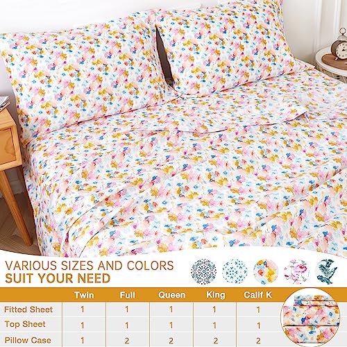  JUMEE 4PC Twin Sheet Set, Soft Microfiber Floral Bed Sheets, Printed Yellow Flower Bedding Set With 16" Deep Pocket, Breathable & Cool, Wrinkle and Fade Resistant, Yellow Floral