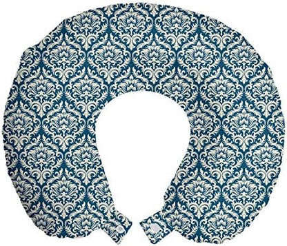  Paw Print Travel Pillow Neck Rest, Puppy Kitten Dog And Cat Themed Repetitive Pet Foot's Stains Concept, Memory Foam Traveling Accessory For Airplane And Car, 12", Grey White