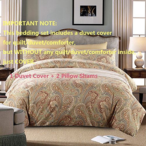  Brandream Paisley Duvet Cover King Size Gold Classy Regal Themed Luxurious Boho Bedding Super Soft Egyptian Cotton 3 Piece Modern 800-Thread-Count Duvet Quilt Cover Set