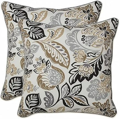  Pillow Perfect Floral Outdoor Throw Accent Pillow, Plush Fill, Weather, And Fade Resistant, Medium Square - 16.5" X 16.5", Black/Yellow Crosby, 2 Count