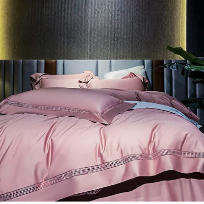  LEIGE Long Staple Cotton Hollowed Out Four-Piece Set Cotton Sateen Sheet Bed Cover Wide Brim Series (Color : D, Size : 220 * 240cm)