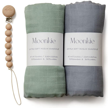  Moonkie Muslin Swaddle Blanket | Comfort Soft Baby Blanket For Boys And Girls | Silky Bamboo Infant Receiving Blanket Baby Swaddle Wrap | Unisex, 47 X 47 Inches, 4 Pack