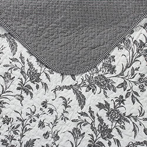  Laura Ashley Quilts Cotton Reversible Bedding With Matching Shams, Home Decor For All Seasons, Queen, Amberley Black/White